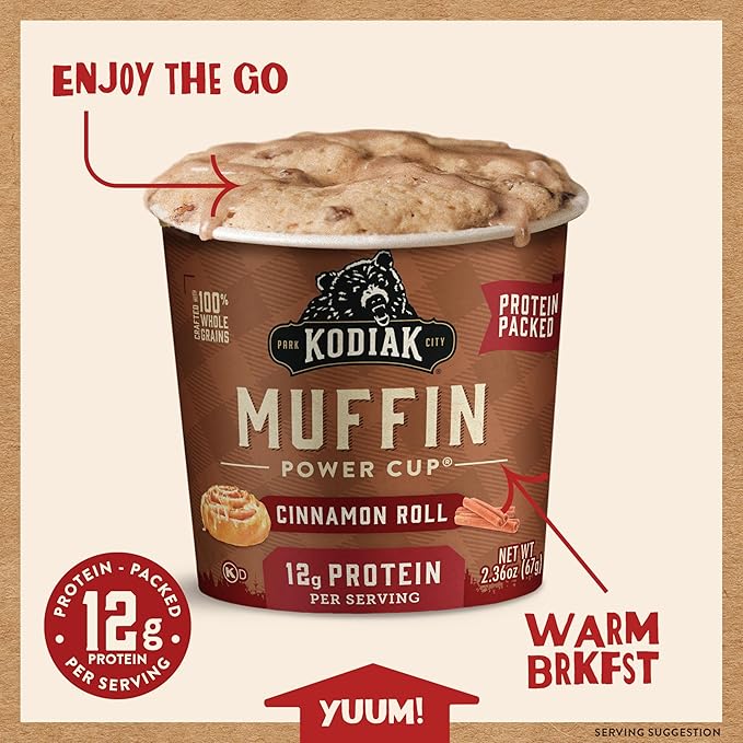Kodiak Cakes Minute Muffins, Cinnamon Roll, 2.36 Oz (Pack of 12)