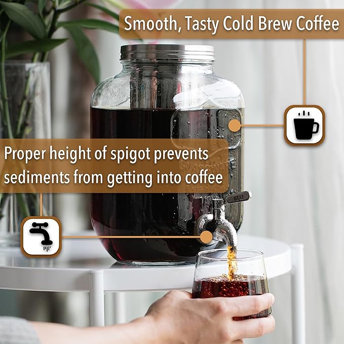 BTaT- Cold Brew Coffee Maker, 1 Gallon, Black, Mason Jar Cold Brew Maker, Cold Brewer Coffee Maker, Cold Brew Mason Jar Coffee Maker, Cold Brew Tea Maker, Iced Coffee Maker, Coffee Cold Brew Maker