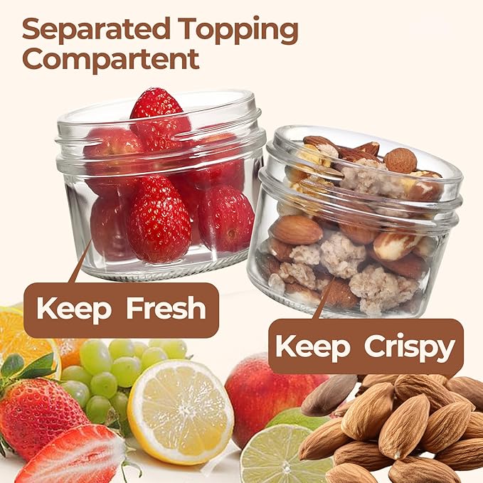 ComSaf Pink Overnight Oats Containers with Lids (16oz+4oz, 1Pcs), Glass Yogurt Parfait Cups for Cereal Nut Fruit, Dual-Layer Chia Pudding Jars with Dry and Wet Separation, Meal Prep, Glass for Salad