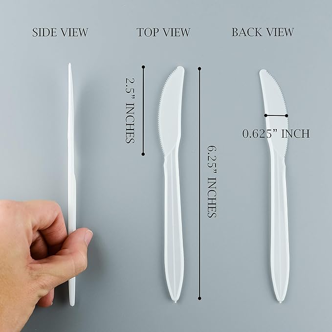 Plasticpro Cutlery Plastic Knives Medium Weight Disposable Silverware White (1000 Count)