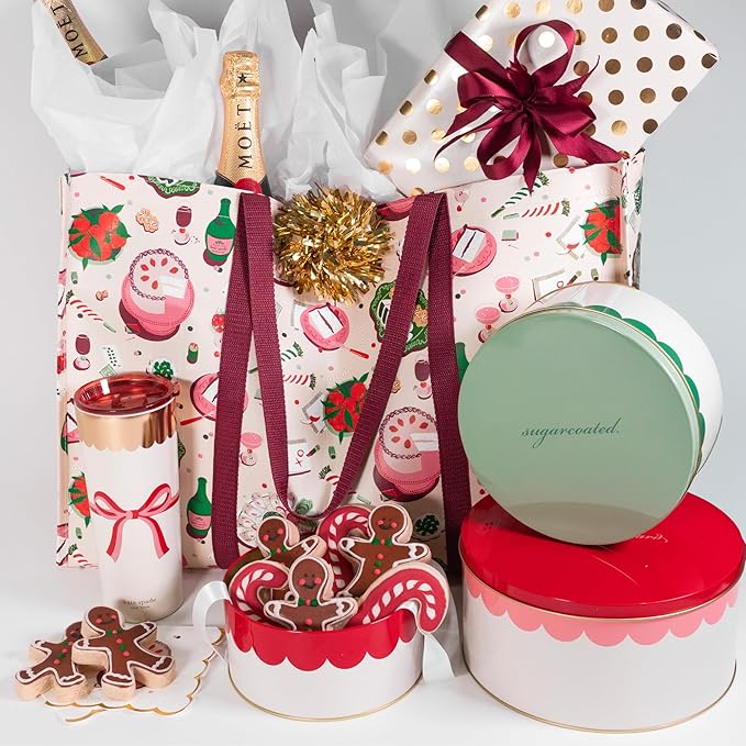 kate spade new york Decorative Metal Tins with Lids, 3 Piece Nesting Set, Small Medium & Large Christmas Cookie Containers, Perfect for Gift Giving and Holiday Parties (Hey Sweets)