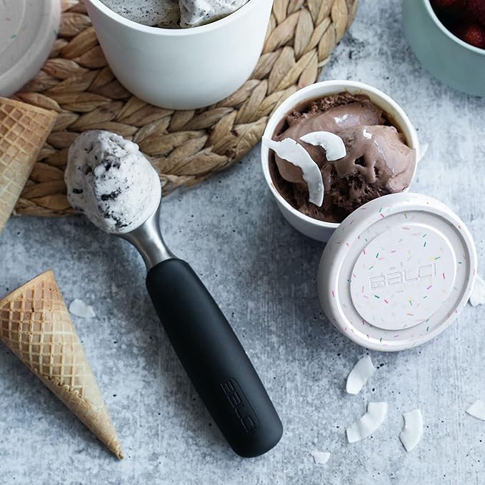 BALCI - 8oz Mini Ice Cream Containers with Silicone Lids (Set of 4) - Freezer Food Storage Containers, Reusable, LeakProof, For Homemade IceCream Containers - White with Sprinkles