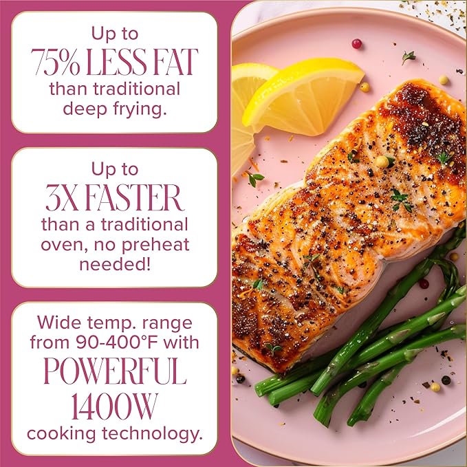 Paris Hilton Air Fryer, Large 6-Quart Capacity, Nonstick Made without PFAS, Touchscreen Display, 8-in-1 (Air Fry, Roast, Broil, Bake, Reheat, Keep Warm, Pizza, Dehydrate), Dishwasher Safe, White