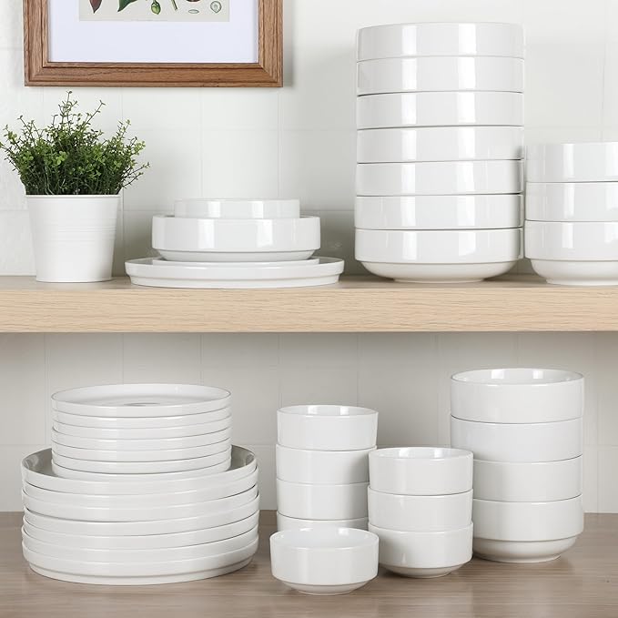 Gibson Home Rothernberg 40-Piece White Porcelain Dinnerware Set – Service for 8, Stackable Plates and Bowls, Durable Kitchen Dinner Set