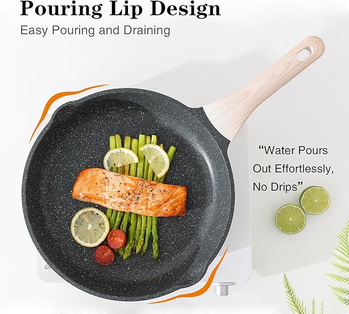 Kordisen Frying Pans Nonstick with Lid, 11 Inch Skillet with Lid, Induction Cooking Pan, Stay-Cool Handle, Compatible with All Stovetops, PFOA Free