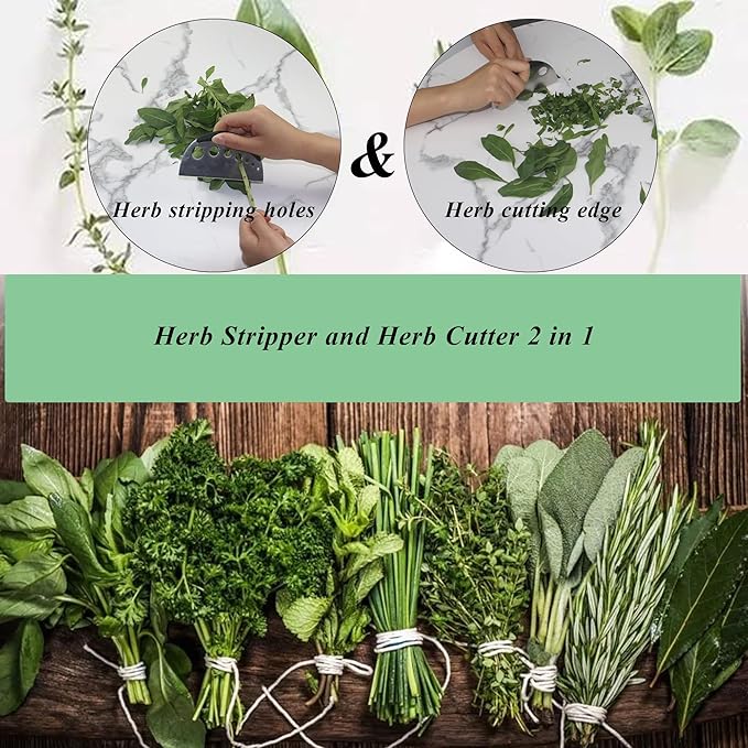 Herb Stripper and Herb Cutter 2 in 1,Herb Stripping Tool Herb Chopper Cilantro Chopper Best Kitchen Gadgets Presents for RV Owners Campers Chefs and Cooking Lovers,1PCS,Black,Stainless Steel