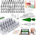 RFAQK 74 PCs Icing Piping Bags and Tips Set, Cake Decorating Kit with 48-Numbered Piping Tips, 20+1 Pastry Bags for Cookie Cupcake Cake Decoration, with Booklet and E-book (Green)