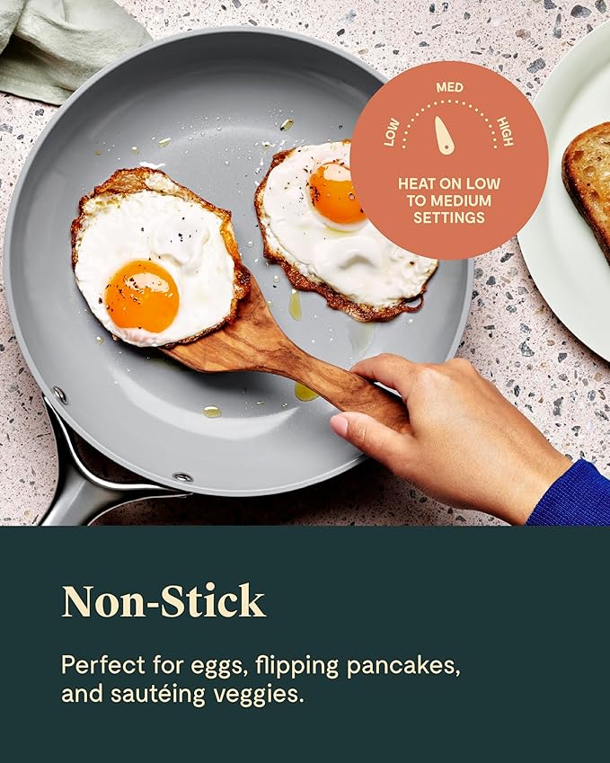 Caraway Ceramic Fry Pan Duo with Glass Lids - Non-Stick Frying Pans (10.5” & 8”) - Non Toxic, PTFE & PFOA Free - Oven Safe & Compatible with All Stovetops – Black