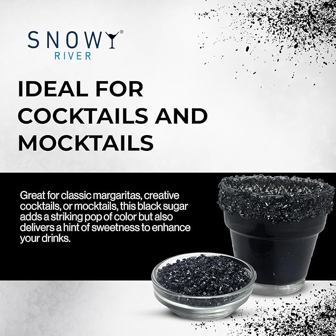 Snowy River Black, Cocktail & Margarita Sugar Rimmer - Vibrant Color Glass Rimming Sugar with Medium Crystal Texture - 8oz