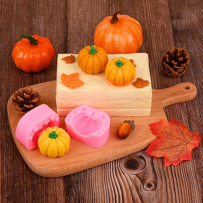 Actvty 3D Pumpkin Silicone Molds, 6 Pcs Half a Pumpkin Chocolate Candy Fondant Mold for Halloween Thanksgiving Fall Baking, Cake Decoration, Soap Candle Clay Resin Casting