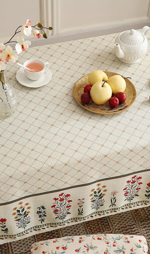 ISAENNE Designer Vintage Linen Floral Table Cloth for Rectangle Table,Fall Colorful Modern Tablecloth,Anti-Wrinkle Decor Tablecloths for Dining Thanksgiving Kitchen,55"*79"-Bertina E