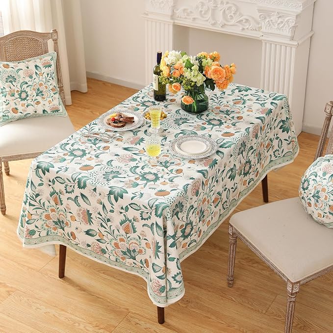 patdrea Designer Green Rectangle Table Cloth,Vintage Italian Floral Country Linen Breathable Tablecloth,Decor Cover for Kitchen Dining,Christmas,Tea Party,Thanksgiving,55"x87"-Tree Life