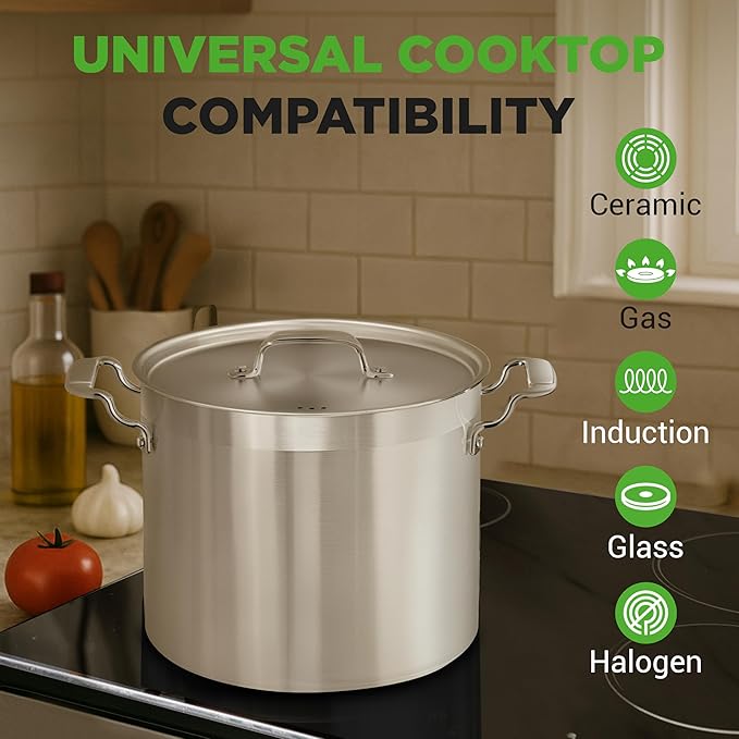 NutriChef 20 Quart Heavy-Duty Stockpot with Stainless Lid - Large Pot for Induction, Gas & Electric Cooktops, Perfect for Soups & Stews
