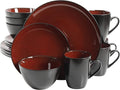 Gibson Elite Soho Lounge Round Reactive Glaze Stoneware Dinnerware Set, Service for Four (16pcs), Red