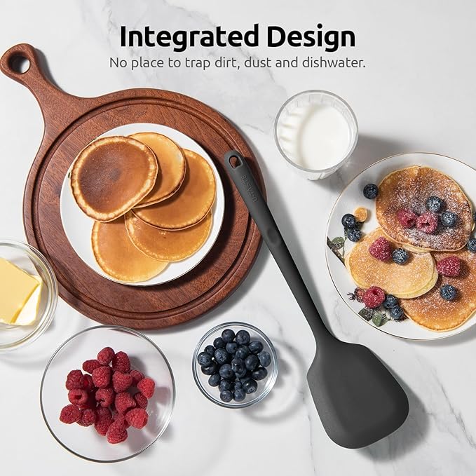 600ºF Heat Resistant Silicone Turner: U-Taste 13.6in Solid Kitchen Spatula Flipper, Food Grade Flexible & Thin Rubber Seamless Cooking Utensil for Flipping Egg, Pancake in Nonstick Cookware (Black)