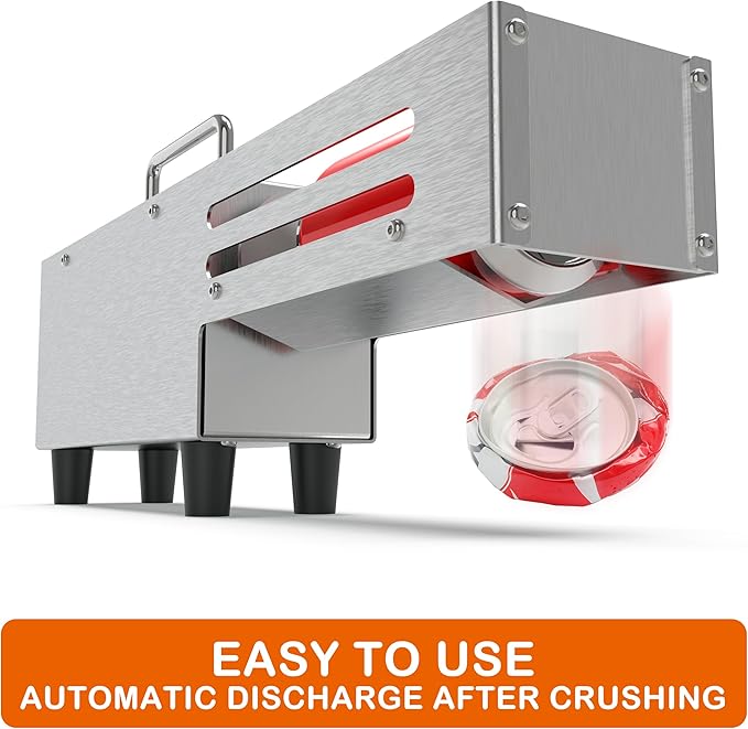 Electric Can Crusher for 16 Oz/12 Oz Cans, Desktop Aluminum Can Crusher, Portable Can Compressor, Automatic Discharge, Stainless Steel Construction, Sturdy and Durable, No Assembly Required