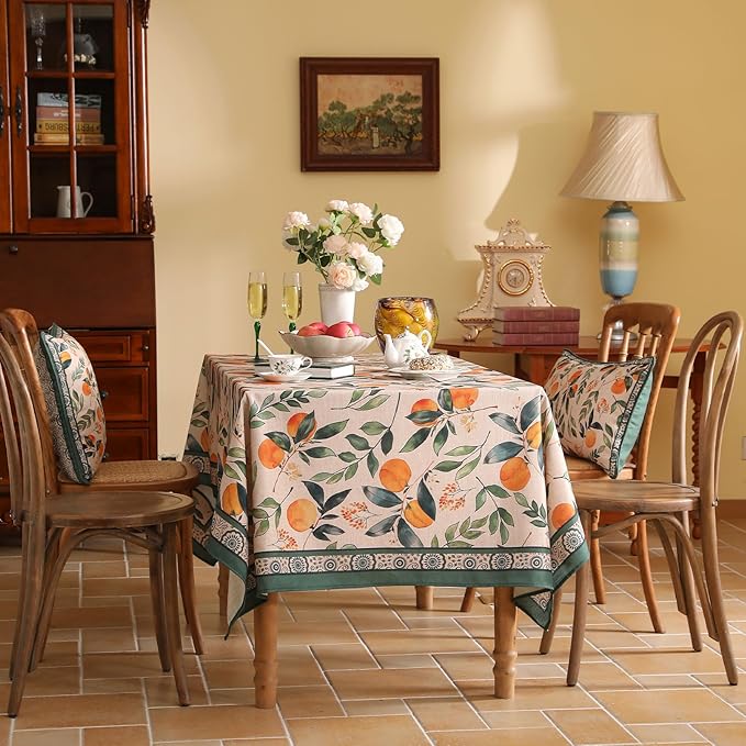 patdrea Designer Vintage Linen Rectangle Table Cloth,Framhouse Oranges and Leaves Pattern French Tablecloth,Fall Decor Cover for Kitchen Dining Christmas,Thanksgiving,55"x79"-Palladin a
