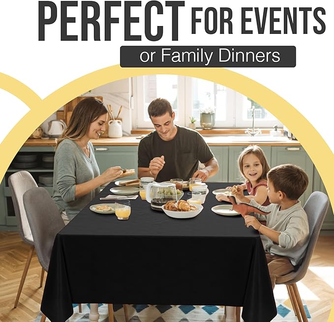 Party Solids 66% Thicker Premium Plastic Table Cloth Rectangle Table Cover 0.5 Mil 6 Pack Black Table Cloth 54 Inch x 108 Inch Disposable Tablecloth Won't Tear Easily Like Cheap Thin Brands