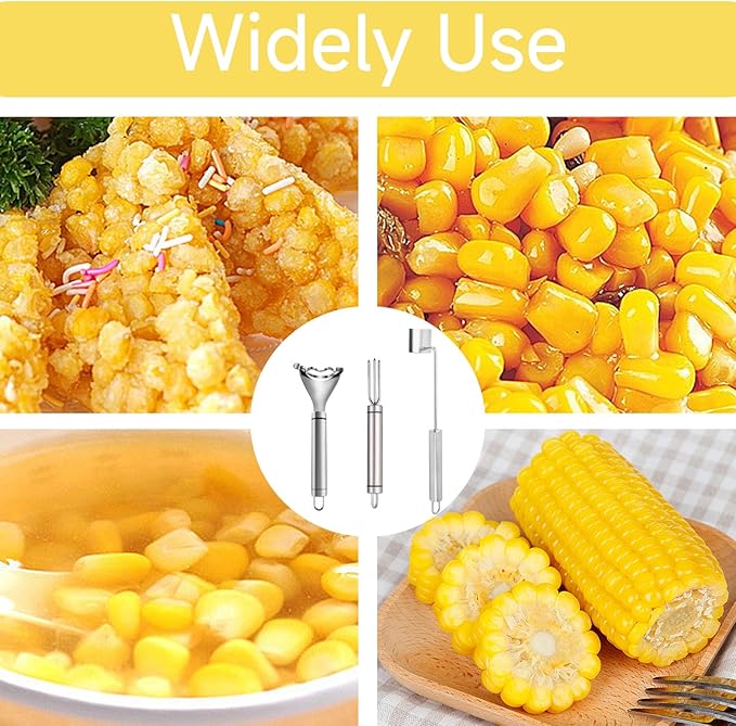 3 Pcs Corn Tool Set – Upgraded Corn Peeler for Corn on the Cob,Corn Holder, Corn Cob Stripper Tool,Multi-Use Corn Cob Stripper Tool for Home Kitchen, Outdoor Barbecues & Camping