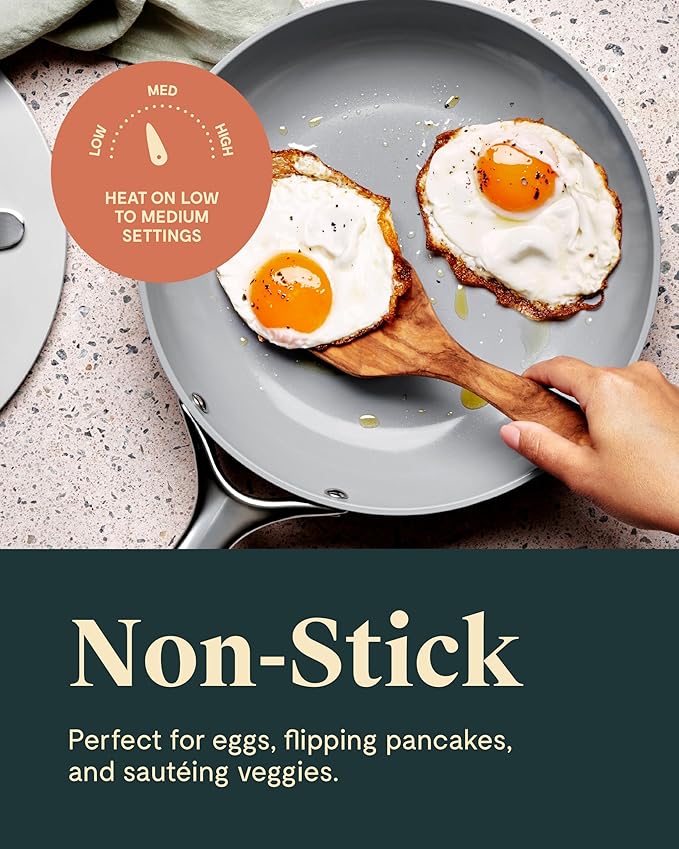 Caraway Fry Pan Duo - Nonstick Ceramic Frying Pan (8" & 10.5”) - Non Toxic, PTFE & PFOA Free - Oven Safe & Compatible with All Stovetops (Gas, Electric & Induction) - Sage