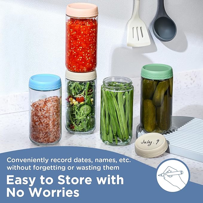 DRKIO 24 Oz Overnight Oats Containers with Lids - 4 Pack Glass Storage Jars with Airtight Lids Wide Mouth Mason Food Jars Great for Meal Prep Salad Chia Pudding Snacks Yogurt Sugar Spice Cereal