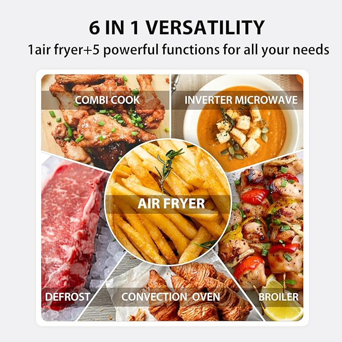 TOSHIBA 6-in-1 Inverter Countertop Microwave Oven Healthy Air Fryer Combo, MASTER Series, Air Fryer, Broil, Convection, Speedy Combi, Even Defrost, Sound On/Off 27 Auto Menu Stainless Steel