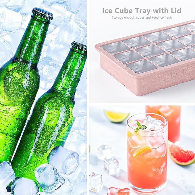 Silicone Ice Cube Tray 3 Pack, HANCELANT Ice Cube Mold, Ice Trays for Freezer with Lid for Whiskey, Baby Food, BPA Free, Easy Release
