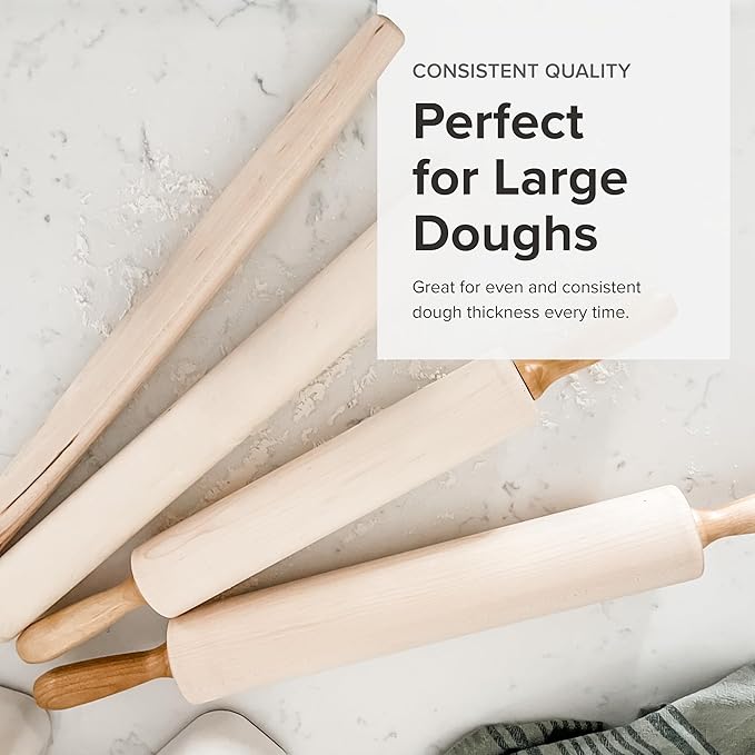 Frieling Dough Roller - 1.5-in x 20-in Natural Maple - French Pin Wooden Rolling Pin & Pastry Roller for Pizza Dough