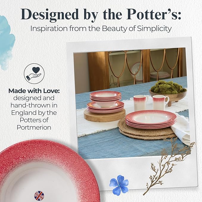 Portmeirion Potter's Mist Oatmeal Bowls (Set of 4) - Elegant Earthenware for Breakfast, Lunch & Dessert - Microwave & Dishwasher Safe Bowls, Handcrafted Stackable Bowl Collection (Red Mist)