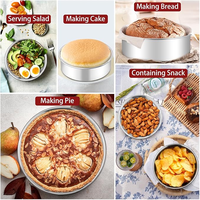 LIANYU 6 Inch Cake Pan Set of 3, Stainless Steel Round Smash Cake Baking Pans Tins, Bakeware for Birthday Wedding Party, Leak-proof & Mirror Finish, Dishwasher Safe