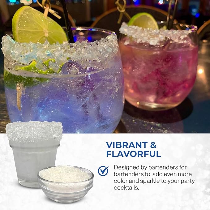 Snowy River Pearl, Cocktail & Margarita Sugar Rimmer - Vibrant Color Glass Rimming Sugar with Medium Crystal Texture - 16oz