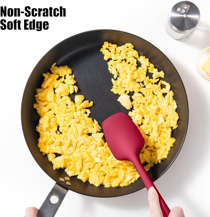 Heat Resistant Silicone Spoon Spatula, Doosu 600°F High Temp Flexible Cooking Spoons Kitchen Rubber Spoonula Scratch-Proof for Mixing Stirring Scraping Serving Non-Stick Cookware (11.4in, Red)