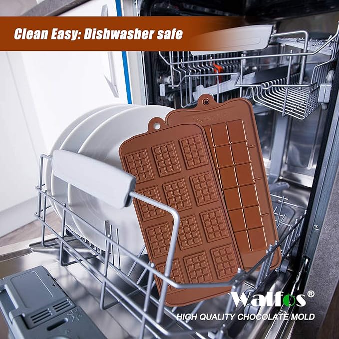 Walfos Break-Apart Chocolate Molds, Non-Stick Silicone Chocolate Bar Mold, Food Grade Candy Bar Mold, Perfect for Energy Bar, Cocoa Mini Bar, Basic Bites, 2 Pack