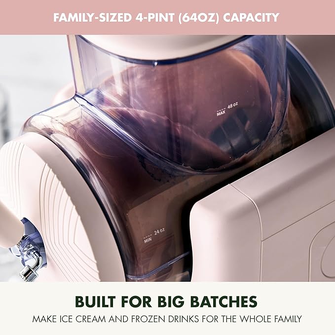 GreenPan Frost Ice Cream Machine & Frozen Drink Maker, Soft Serve, Slushie, Milkshakes & Cocktails, No Freezer Needed, 15-in-1, 7 Textures, Quiet & Rapid, Easy Clean, Family Size, Strawberry Pink