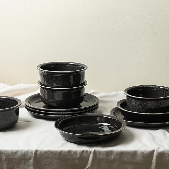 Stone Lain Slate 24-Piece Dinnerware Set Stoneware, Plates and Bowls Set, Dishwasher and Microwave Safe, Dish Set for 8, Black