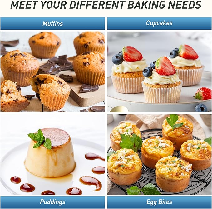 12 Cups Silicone Muffin Pan with Metal Reinforced Frame Regular Size Cupcake Pan Tray Egg Bites Silicone Circle Cookie Molds Muffin Tin Tray Tart Pans Kitchen Baking Mold Tools for Cooking