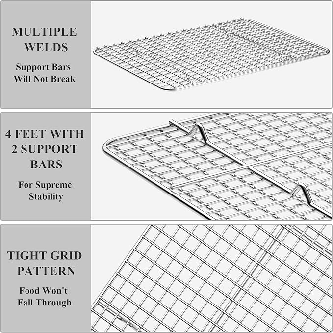 Baking Sheet with Cooling Rack Set [2 Sheets + 2 Racks], Deedro Stainless Steel Cookie Half Sheets Baking Pan Oven Tray with Rack, 12 x 10 x 1 Inch, Heavy Duty, Non-toxic, Dishwasher Safe
