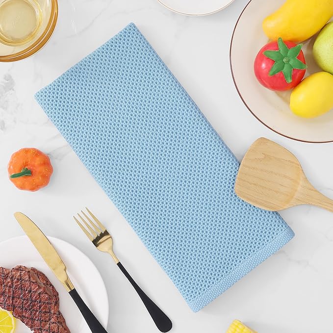 Homaxy 100% Cotton Waffle Weave Kitchen Dish Towels, Ultra Soft Absorbent Quick Drying Cleaning Towel, 13 x 28 Inches, 8-Pack, Sky Blue