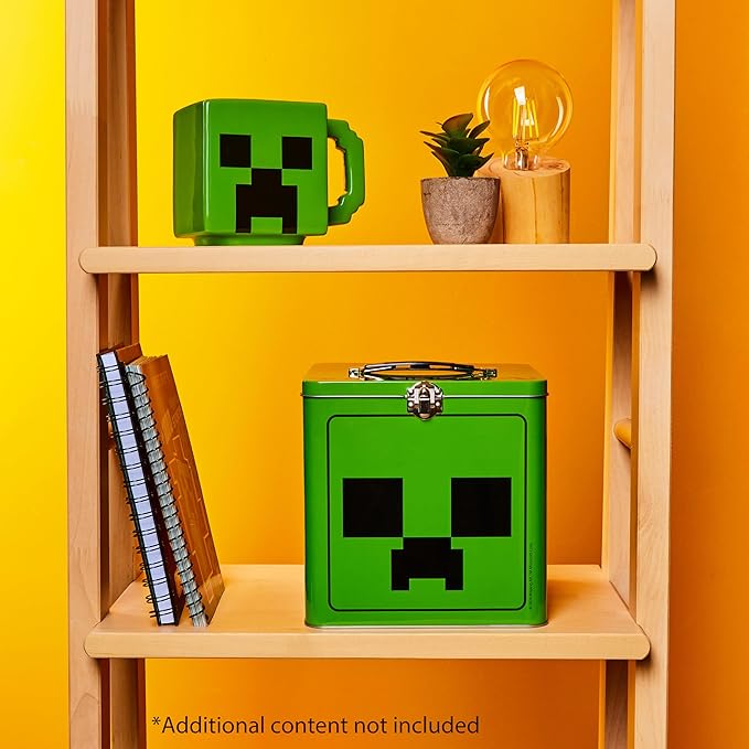 Minecraft Cookie Tin for Kids and Teenagers, Metal Clasp 7 x 7 Decorative Storage Cookie Jar - Gifts for Gamers