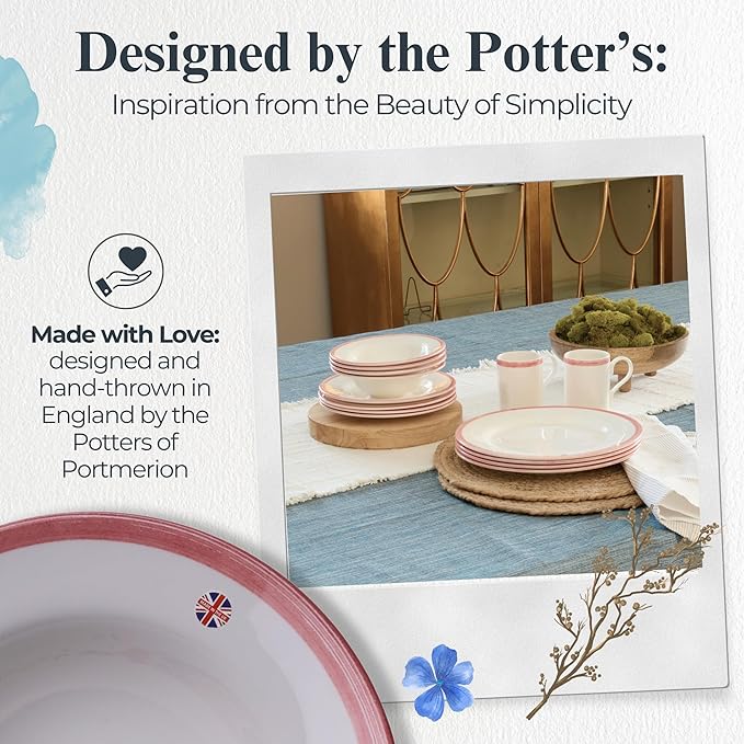 Portmeirion Potter’s Brushstroke Oatmeal Bowls (Set of 4) - Versatile Earthenware Bowls for Kitchen, Soups, Cereal & Desserts - Dishwasher & Microwave Safe - Made in UK Dinnerware Collection (Red)
