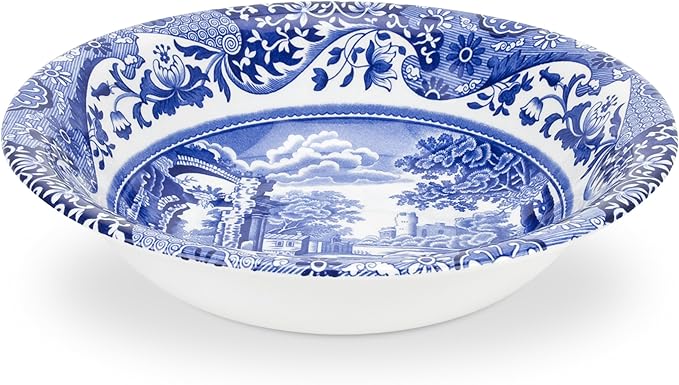 Spode Blue Italian Ascot Cereal Bowl Set of 4-8-Inch Earthenware Bowls with Oriental Design, Dishwasher & Microwave Safe Tableware for Breakfast, Soup, Rice, Dessert - Blue & White Dinnerware