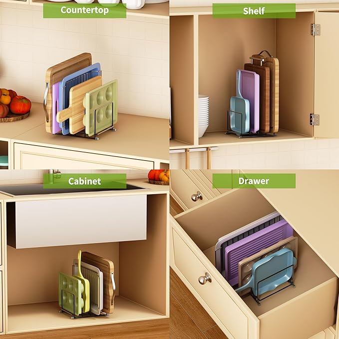 Cutting Board Organizer-1.6in Wide Kitchen Cutting Board Holder Stand for Pan,Baking Sheets,Cookie Sheets with 4 Slots,Baking Sheet Oragnizer(1PC-Medium)