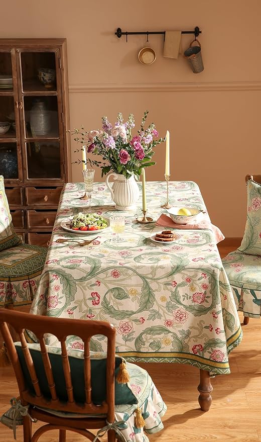patdrea Designer Linen Green Square Tablecloth,Leaves Pattern Floral Durable Vintage Table Cloth,Decoration Table Cover for Kitchen Dining Christmas,Thanksgiving,Tea Party,67"x67"-Cecilia a