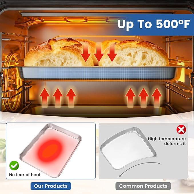 12 Pack Stainless Steel Baking Sheet Pans, 12.5" L × 9.6" W × 1" H Cookie Sheets for Toaster Oven, Rust-Resistant, Dishwasher Safe