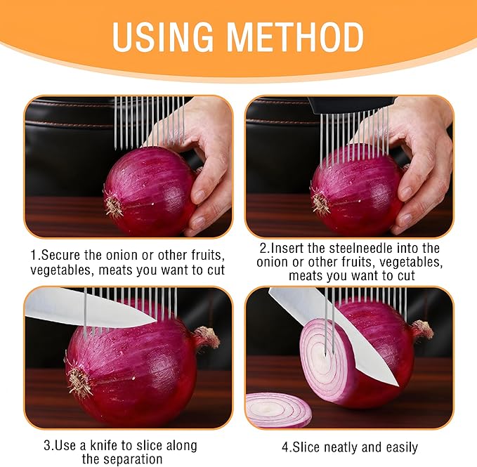 Onion Holder for Slicing,1PCS Stainless Steel Onion Slicer Holder,Onions Cutter,Vegetable Chopper,Lemon Slicer,Food Slicer Assistant Tool for Tomato,Potato,Avocados,Eggs,Fruit and Meat,Kitchen Gadgets