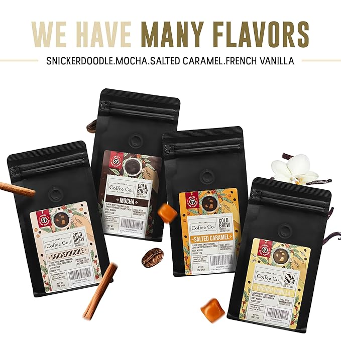 Inspired Coffee Co Salted Caramel Flavored Cold Brew Coffee Coarse Ground Coffee Beans Medium Roast - Low Acid Coffee Smoother Taste - 100% Arabica - 12 oz. Resealable Bag