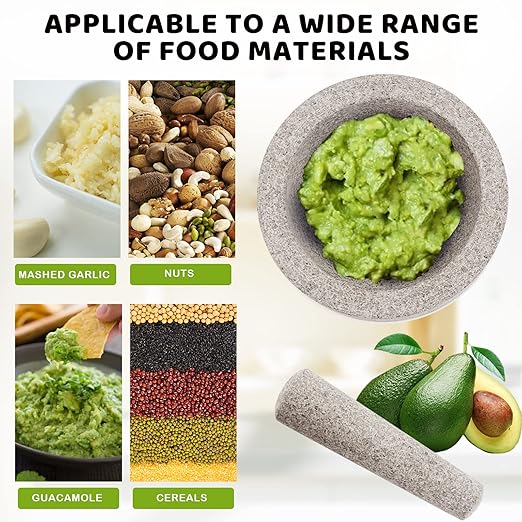Mortar and Pestle Set,Heavy Duty,Unpolished Granite,8Inch-5Cup Capacity,Grinder for Spices and Seeds,Grinding,Crushing and Mashing Spices,Nuts,for Guacamole,Garlic Sauce,Gray.