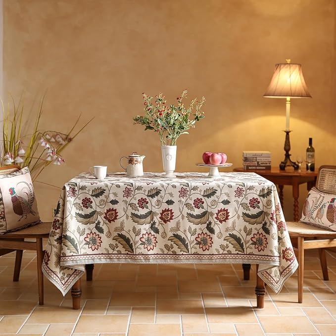 ISAENNE Designer Provence Floral Small Square Tablecloth,Linen Colorful Washable Indoor Table Cloth,Durable Home Decor Tablecloths for Dining Thanksgiving Kitchen Christmas,55"*55"-Ratina