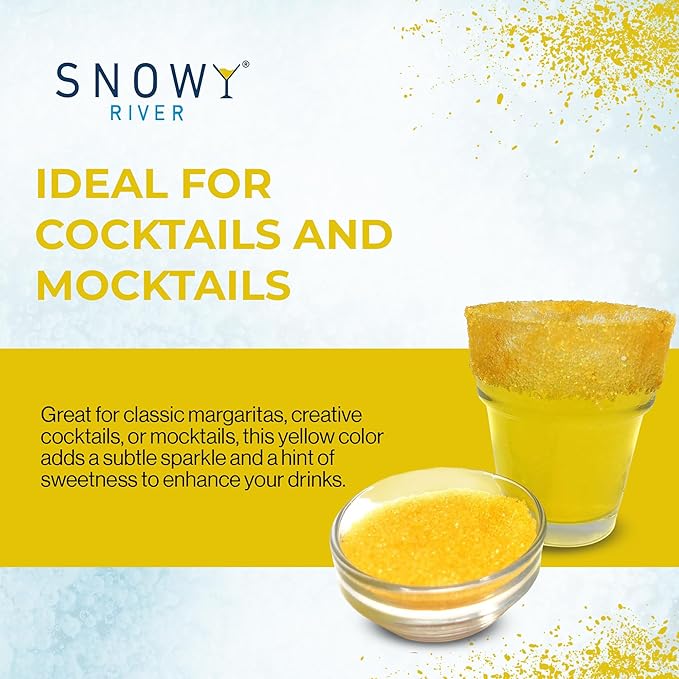 Snowy River Yellow, Cocktail & Margarita Sugar Rimmer - Vibrant Naturally Colored Sugar for Cocktail Rimming, Baking & Decorating, Medium Crystal - 16oz