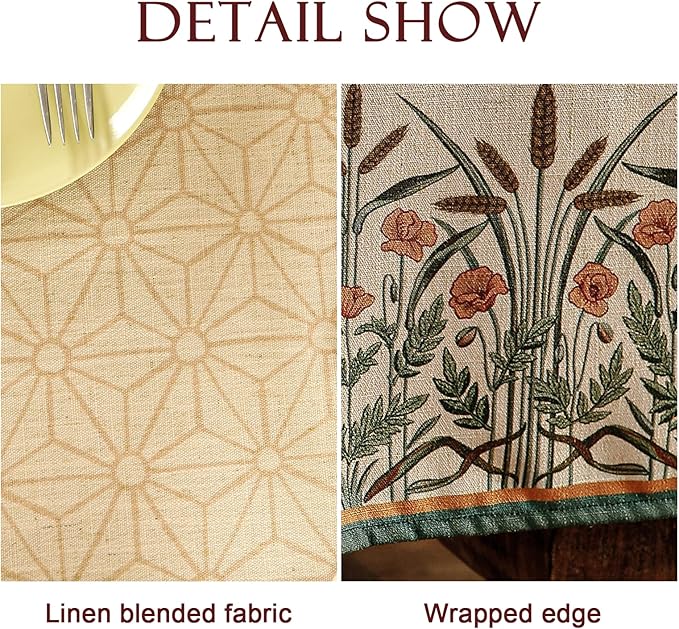 patdrea Designer Linen Light Brown Small Square Table Cloth,Vintage French Breathable Floral Tablecloth,Decor Table Cover for Kitchen Dining,Parties,Christmas,Thanksgiving,55"x55"-Cudillero